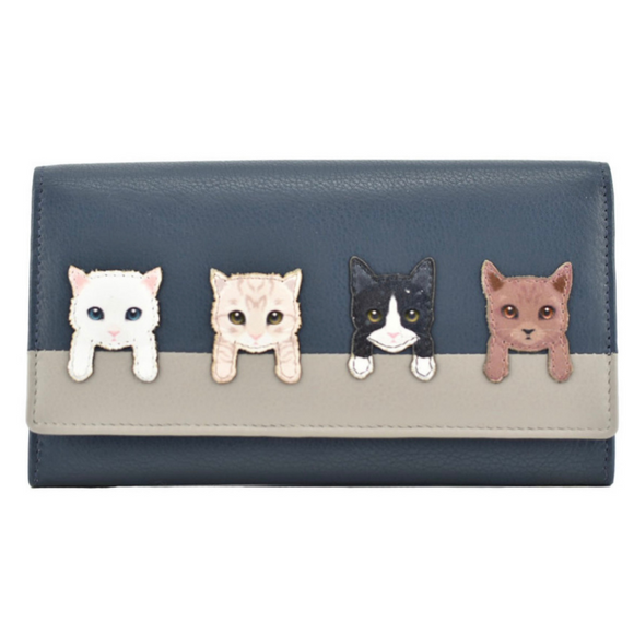 Mala Leather Cats on Wall Flap Over Purse - Navy