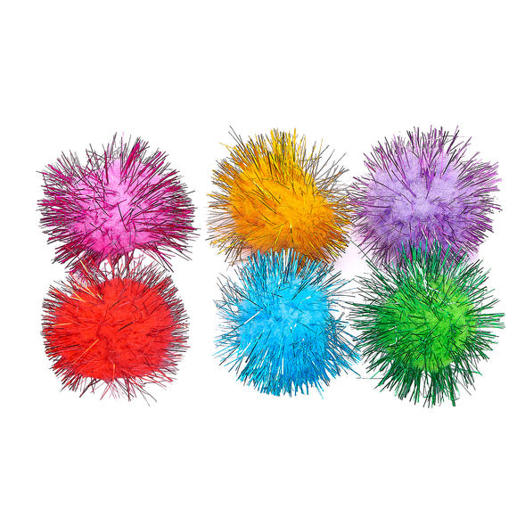 Colourful Pom Pom Tinsel Balls (Pack of 6)